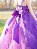 Princess Purple Ball Gown Square Neck Layers Tulle Flower Girl Dresses, Bowknot Baby Dresses STK15304