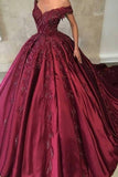 2024 Off The Shoulder Ball Gown Prom Dresses Satin With Applique PL2X2PSF