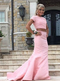 New Arrival 2 Piece Sweep Train Pearl Pink Prom Dress with Pearl Open Back