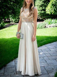 Nectarean Bateau Sleeveless Floor Length Light Champagne Prom Dresses