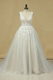 2024 A Line Straps Prom Dress Tulle With Beads And Applique PGSAG385