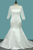 2024 Bateau Mermaid 3/4 Length Sleeves Satin Wedding Dresses Court PPQQKKTX