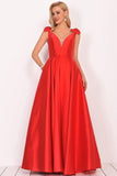 2024 V-Neck Bubble Shoulder A-Line Satin Evening PKJ1LTLG