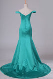 2024 Off The Shoulder Mermaid Evening Dresses Satin Sweep PKTS52Y6