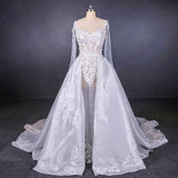 Long Sleeve Sweetheart White Bridal Dresses with Applique, Wedding Dresses STK15250