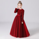 Long Sleeve Sequins Floor Length Tulle Flower Girl Dresses