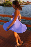 Lilac V-neck Short Simple Homecoming Dresses With Pocket