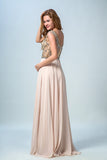 2024 Prom Dress Scoop A Line Floor Length Beaded Tulle Bodice With Chiffon P2CZ94EZ