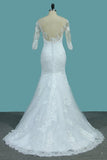 2024 Lace Mermaid Scoop Wedding Dresses With Applique PK31RD6E