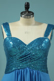 2024 Bridesmaid Dresses Straps Sequined Bodice A Line Chiffon PHRP88KJ