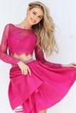 2024 Two Pieces Homecoming Dresses Satin & Lace Long PNZ1PZSD