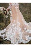 Long Sleeves Boho Wedding Dress With Appliques Mermaid STKP22A7X4E