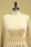 2024 Champagne Muslim Wedding Dresses Scoop A Line Long Sleeves Satin Plus PE6JDPGT