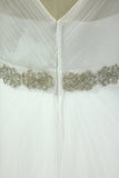 2024 Wedding Dresses V-Neck Tulle With Beaded Belt PQPZ865Z