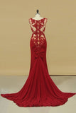 2024 V Neck Prom Dresses Sheath With Applique Court PTSL7NPS