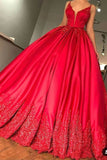 2024 Ball Gown Spaghetti Straps Court Train Satin With Applique Lace PGXGGDZG