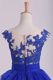 2024 Dark Royal Blue Bateau A Line Evening Dresses With Applique PQ2M2EJ8