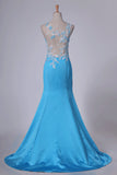 2024 Trumpet Prom Dresses Bateau With Applique And Beads Satin PQQ47MX8