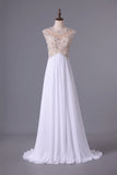 2024 Scoop Neckline Off The Shoulder Prom Dresses White Floor Length Chiffon With PP2CZ3Z5