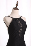 2024 Sexy Sheath Black Prom Dresses Spaghetti Straps PD3JGE49