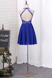 2024 A Line Halter Beaded Bodice Homecoming Dresses Chiffon P7XCFMHT