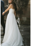 Fairy A-Line V Neck Sleeveless Chiffon Beach Wedding Dresses With Button Simple Bridal STKP6DZLT86