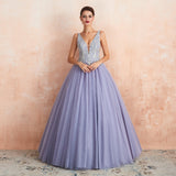 Sleeveless Light Purple Tulle Ball Gown Prom Dresses