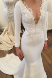 2024 Satin Wedding Dresses Mermaid Scoop With Appliques And PS5HCGQ1