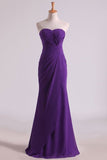 2024 Hot Purple Sweetheart Ruffled Bodice Floor Length Sheath Chifoon Evening P9TTSE97