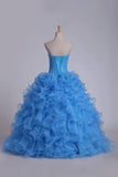 2024 Organza Sweetheart Quinceanera Dresses With Beads And Ruffles Ball PGENYT1Q