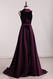 2024 Velvet High Neck Open Back Evening Dresses Mermaid PKXYSK27