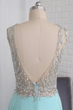 2024 Open Back V Neck Beaded Bodice Prom Dresses A Line Chiffon P6JPRPMK