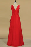 2024 Red Bridesmaid Dresses Cheap Bridesmaid Dresses V Neck Floor Length