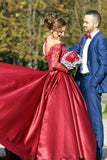 2024 A Line Scoop Prom Dresses Long Sleeves Satin With Applique P8NPLHY4