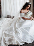 Ball Gown Off the Shoulder Satin White Sweetheart Wedding Dresses, Wedding Gowns STK15062