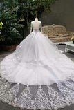 2024 New Arrival Wedding Dresses Tulle Scoop Neck With Appliques And Handmade Flowers Lace Up PT7R3MGF