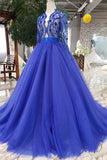 2024 Long Sleeves V Neck Prom Dresses Tulle With Applique A PA9YBZCC