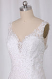 2024 Wedding Dresses V Neck Open Back Tulle With Applique And PB93GSYR