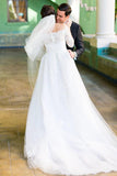 Long Sleeve Off the Shoulder Tulle Wedding Dresses, A line Lace Elegant Wedding Gowns STK15244