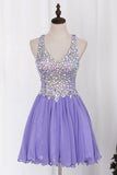 2024 Delicate Short/Mini Halter A Line/Princess Homecoming Dresses Lace&Chiffon Beaded PZ293J8K