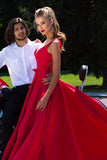 2024 V Neck Satin Prom Dresses A Line With Applique And Sash