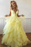 A Line Yellow Multi-layered Polka Dot Organza Prom Dresses Long Sweet 16 STK20388