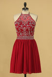 2024 Halter With Beading Homecoming Dresses Chiffon A PQPDK9T8