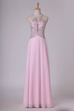 2024 Halter A Line Prom Dresses Beaded Bodice Chiffon Floor P185SMHQ