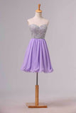 Homecoming Dresses A Line Short/Mini Sweetheart Chiffon With Beads Color P5PSQ16N