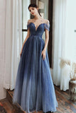 Charming A Line Blue Ombre Tulle Prom Dresses with Open Back, Evening STK20394