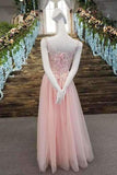 2024 Scoop Neck A-Line Prom Dresses Tulle Lace Up With Appliques PZ6M9DP3