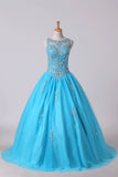 2024 Scoop Quinceanera Dresses Open Back Beaded Bodice Tulle PS4LJXPL