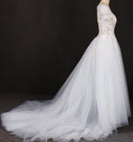 A-line Short Sleeves Beads V Neck Lace Applique Wedding Dresses, Bridal Dress STK15051