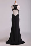 2024 Popular Black Scoop Sheath/Column Prom Dresses With Beading And P86A9PXZ